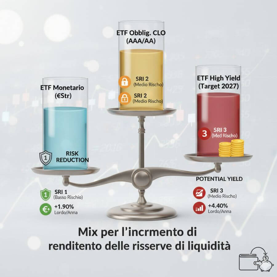 Mix di ETF monetario, obbligazioni CLO e high yield per la gestione della liquidità