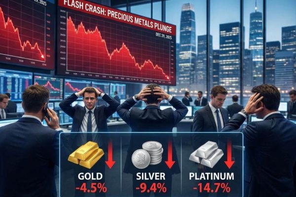 Flash crash dei metalli preziosi con crollo di oro, argento e platino e impatto sugli investimenti finanziari